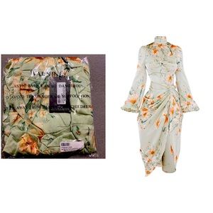 Sage Green Floral Twist Bust Draped Midi Dress